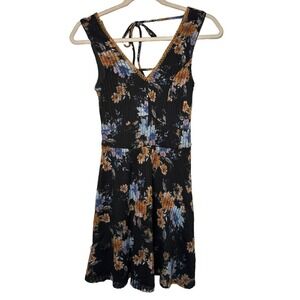 Three Pink Hearts Small Black Floral Sleeveless Fit & Flare Mini Dress Spring